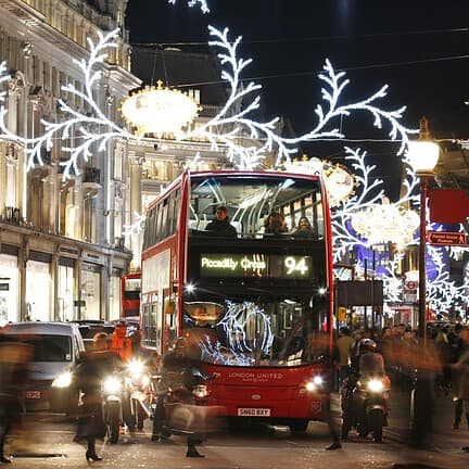 Kerstverlichting in Regent Street, Londen, Engeland