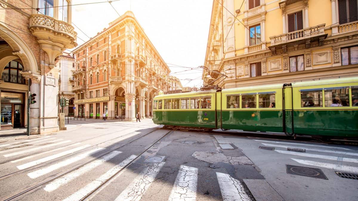 Oude tram in de stad Turijn, Italië