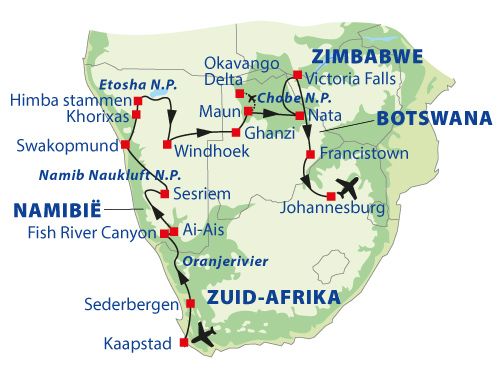 rondreis safari zuidelijk afrika Dagprogramma van Rondreis en safari door zuidelijk Afrika