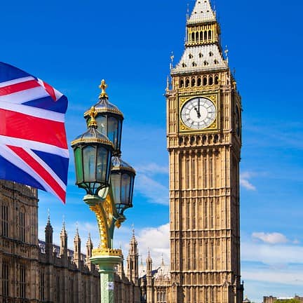 Vlag van Verenigd Koninkrijk met de Big Ben op de achtergrond