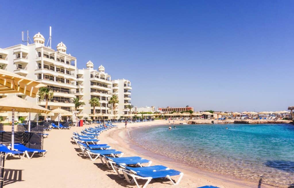 Strand van Sunrise Holidays Resort in Hurghada, Rode Zee, Egypte