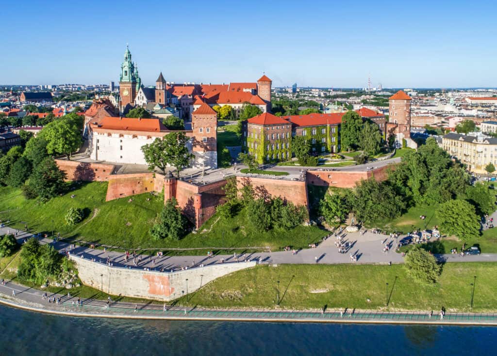uitzicht wawel kasteel krakau polen Uitzicht op het Wawel kasteel in Krakau, Polen