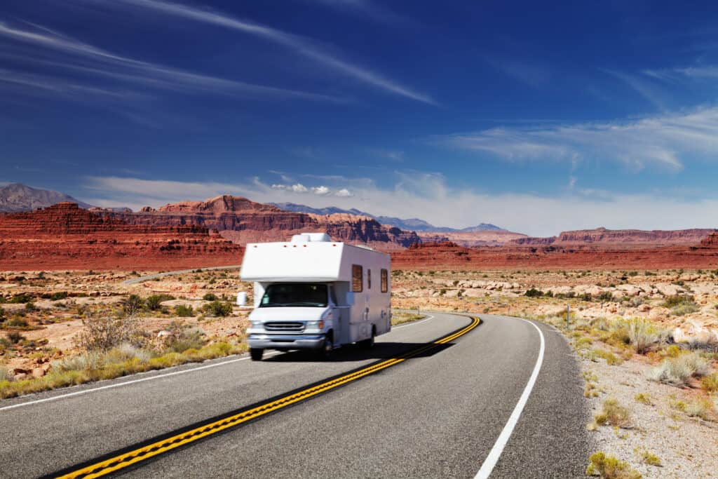 rv camper weg amerika RV Camper op de weg in Amerika