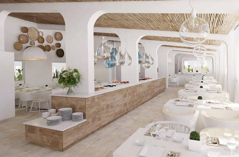 restaurant portinatx beach club in cala portinatx ibiza spanje Restaurant van Portinatx Beach Club in Cala Portinatx, Ibiza, Spanje